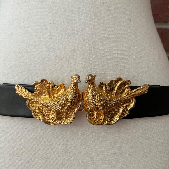 Mimi di Niscemi Pheasant Buckle Black Leather Vintage 1973  Belt - Picture 2 of 14